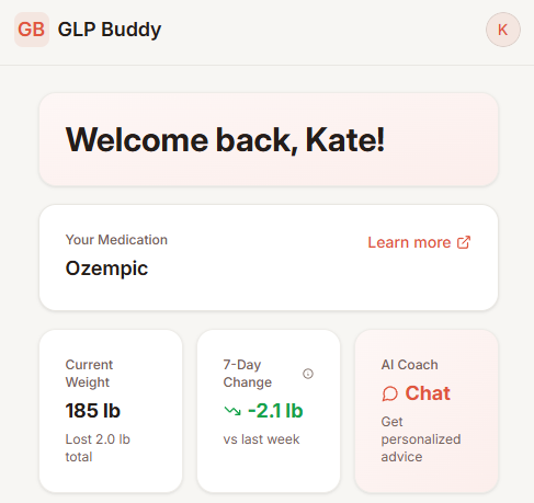 GLP Buddy app dashboard